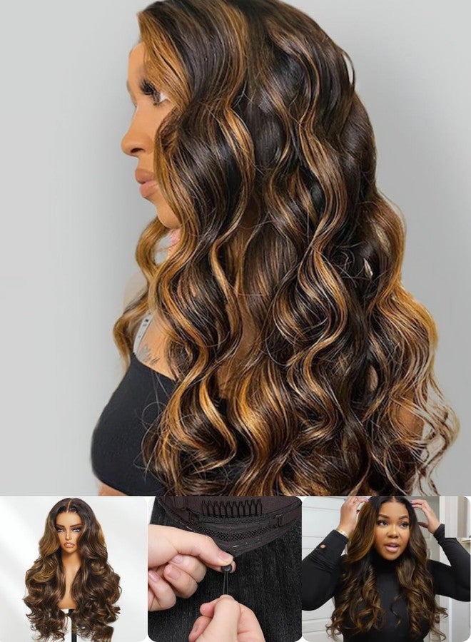 Nadula Bye Bye Knots Glueless Balayage Brown Body Wave Wig Human Hair with Drawstring, Pre Cut 7x5 HD Lace Front Wigs Pre Plucked Bleached Knots Ready to Go Highlight Ombre Wig 150% Density 16inch - Image 2